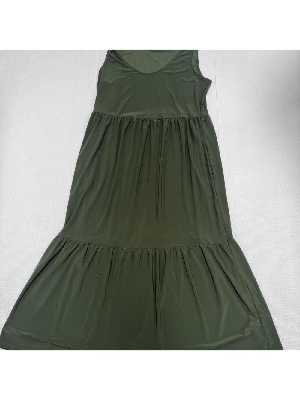 Nicole Hiller olive green maxi dress with ruffle hem, size M #maxidress #ruffles